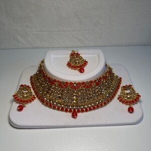 Elegant Gold and Red Jewelry Set necklace/chockers